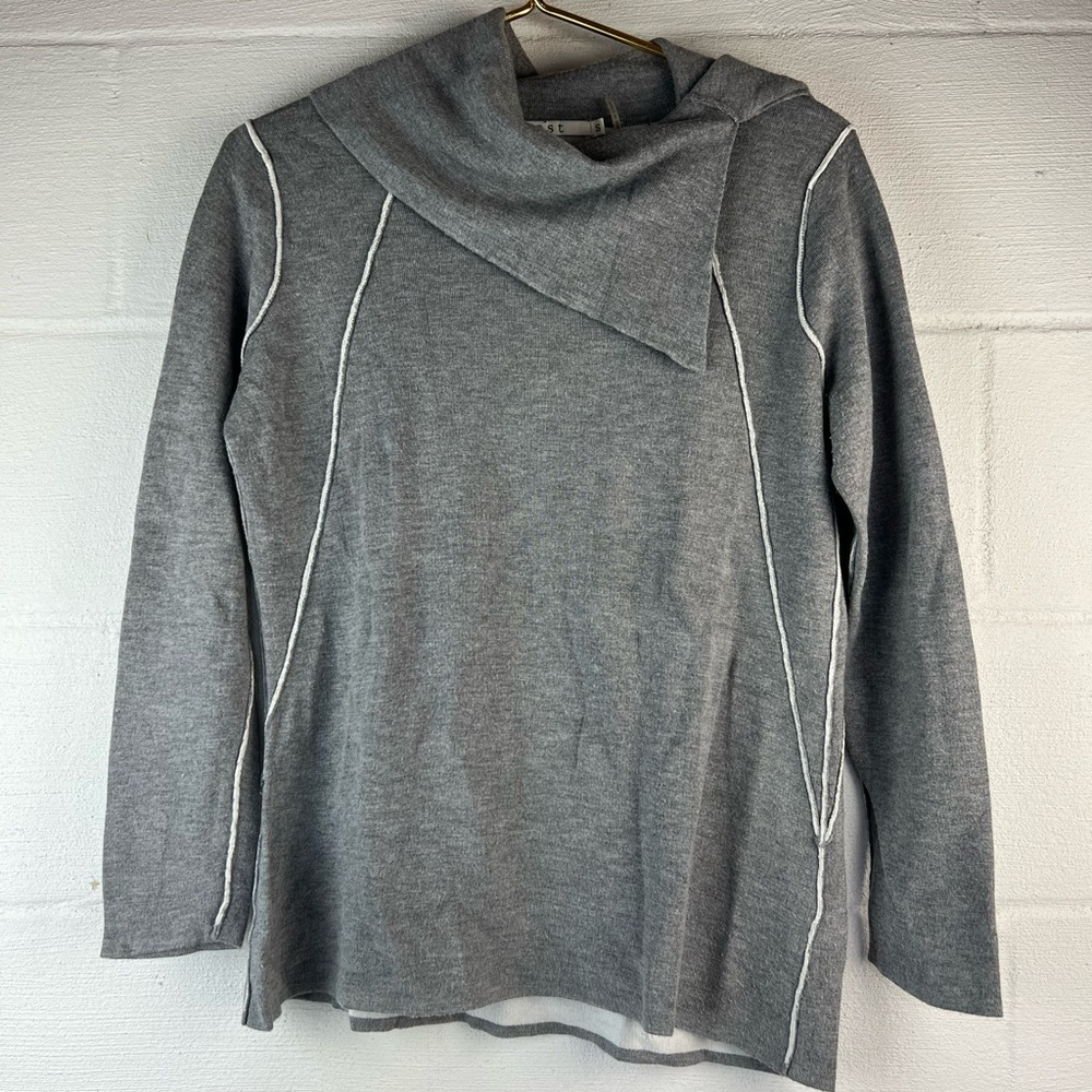 Ost Gray Split Neck Pullover Sweater, Small